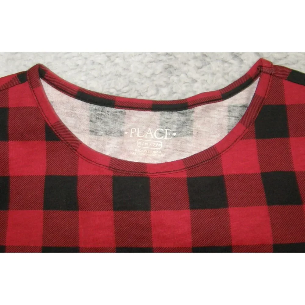 NEW Girls Sz Medium (7/8) Red & Black Plaid Long Sleeve Fit & Flare Dress PLACE